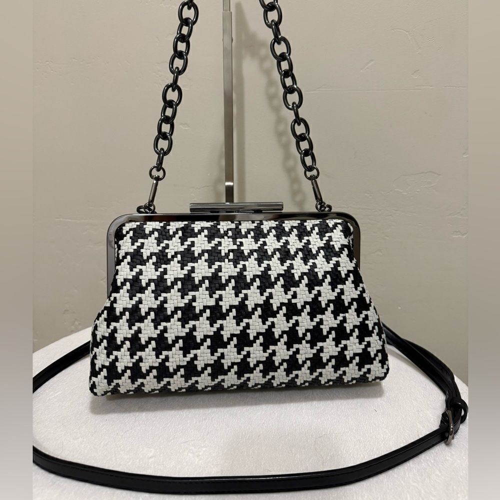 Houndstooth Woven Lambskin Push Lock Clutch/Shoulder Bag/Crossbody/Evening Bag